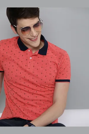 Mast & Harbour Mast Harbour Men Coral Orange Printed Polo Collar Pure Cotton T-shirt
