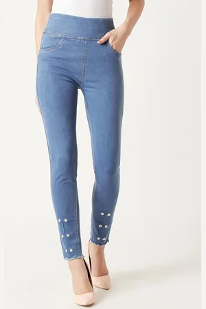 Miss Chase Women Blue Embellished Stay Tuned Skinny Fit High-Rise Denim Jeggings