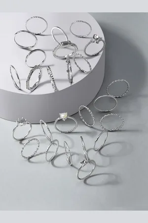 Ami Set Of 25 Silver-Plated Stone -Studded Stunning Stackable Finger Rings