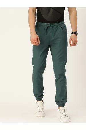 IVOC Men Teal Green Solid Slim Fit Pure Cotton Joggers