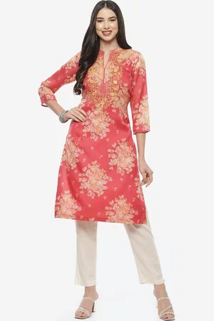 Biba Women Red Floral Printed Thread Work Kurta