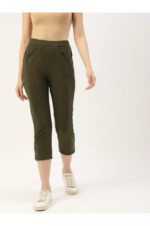 BRINN Women Olive Green Solid Capris
