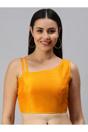 flaher Women Mustard Yellow Solid Padded Saree Blouse
