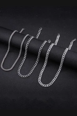 Brandsoon Men Set of 3 Silver-Toned Rhodium-Plated Chain
