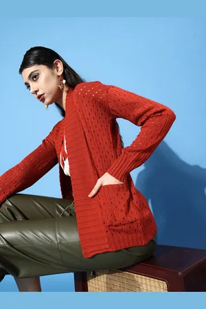 DressBerry Women Red Open Knit Craftcore Sweater