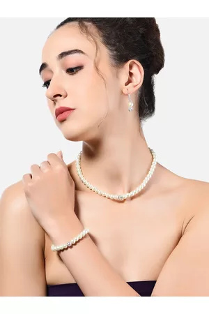 Zaveri Pearls Silver-Plated Pearl Beaded Jewellery Set