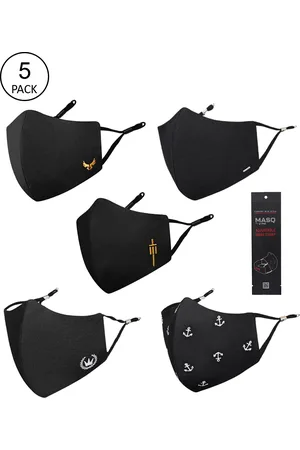 Masq Men Pack Of 5 Black & White Printed 4-Ply Pure Cotton Protective Outdoor Masks
