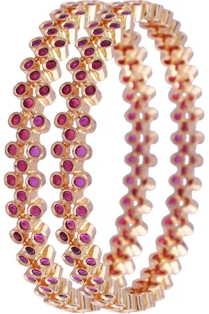 I Jewels Set of 2 Pink Gold-Plated Stone Studded Bangles