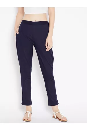 Aujjessa Women Navy Blue Smart Trousers