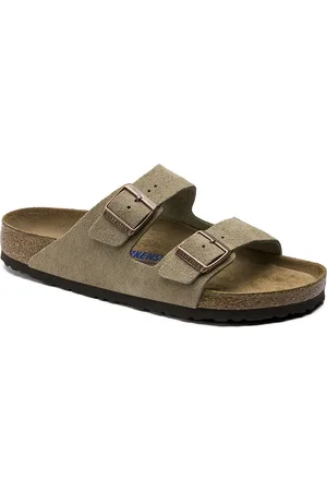 Birkenstock Arizona Soft Footbed Taupe Regular Width Suede Leather Two-Strap Sandals