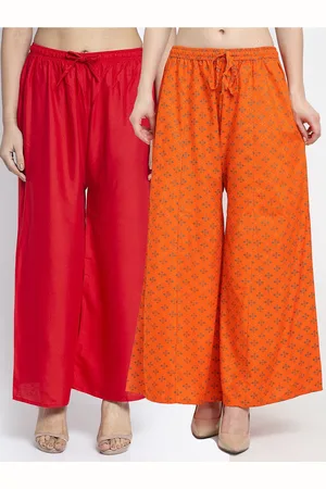 Jinfo Women Red & Orange Set Of 2 Floral Printed Flared Knitted Palazzos