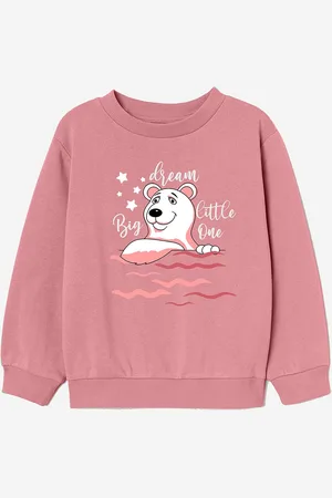 naughty ninos Girls Pink & White Graphic Printed Pullover Sweatshirt