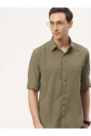 English Navy Men Olive Green Classic Slim Fit Casual Shirt