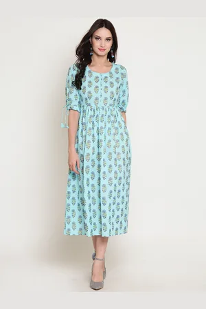 Sera Women Blue Printed Fit and Flare Dress