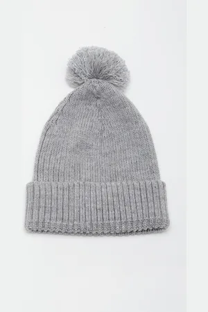 Bharatasya Men Grey Pom-Pom Acrylic Wool Beanie
