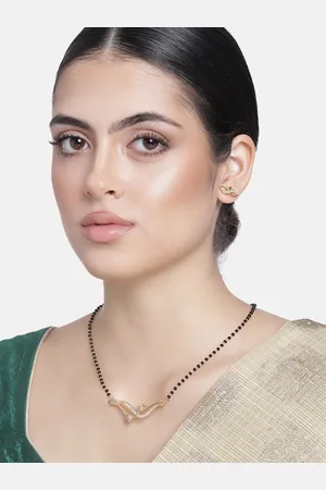 ESTELE Women Gold Plated Wave Textured Mangalsutra Necklace Set with Austrian Crystals