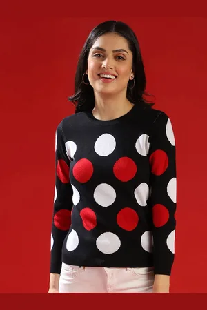 Campus Women Navy Blue & White Polka Dot Printed Pullover