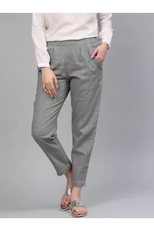 Jaipur Women Grey Solid Casual Trousers