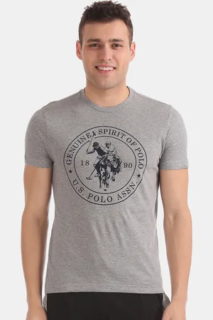 U.S. Polo Assn. Men Grey Solid Round Neck T-shirt