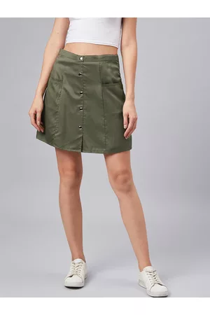 marie claire Women Olive Green Solid A-Line Skirt