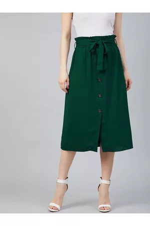 marie claire Women Green Solid A-Line Midi Skirt