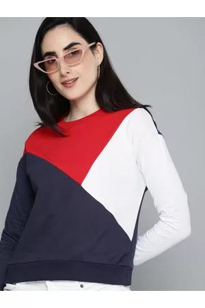 HERE&NOW Women Navy Blue Colourblocked Sweatshirt