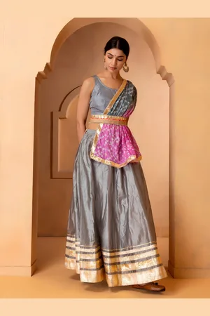 Jaipur Grey & Pink Embellished Ready to Wear Lehenga & Unstitched Blouse With Dupatta
