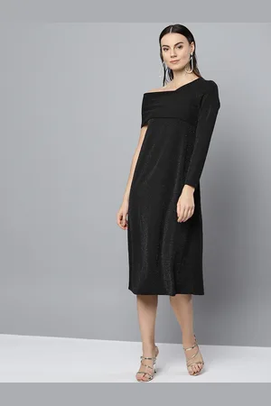 marie claire Women Black Solid One-Shoulder A-Line Dress With Shimmer Effect
