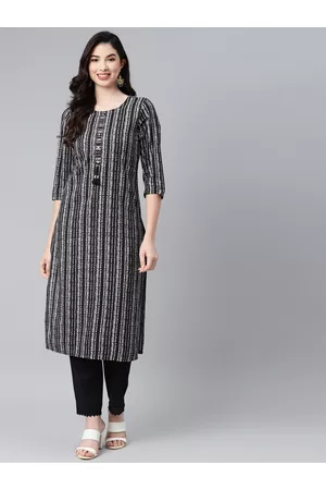 PIROH Women Black & White Bandhani Printed Pure Cotton Kurta