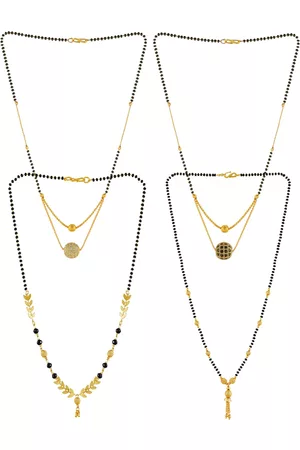 Brandsoon Set of 4 Gold Plated Stone Studded & Beaded Mangalsutra
