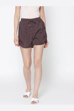Sera Women Maroon Printed Loose Fit Regular Shorts