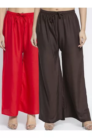 Jinfo Women Red & Brown Flared Palazzos Set Of 2