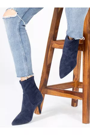 SAINT G. Women Blue Stretch Suede Kitten Heel Ankle Boots