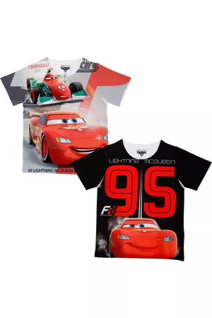 Wear Your Mind Boys White Cars Printed Round Neck T-shirt Pack of 2