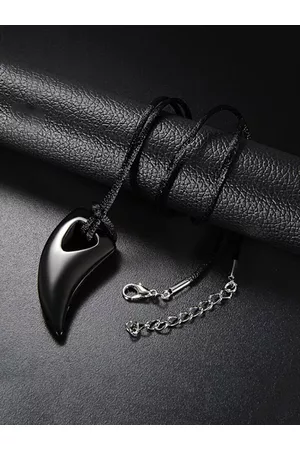 Yellow Chimes Men Black Wolf-Tooth-Shaped Pendant with Leather Rope