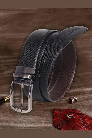 MUTAQINOTI Men Black Textured Reversible Leather Belt