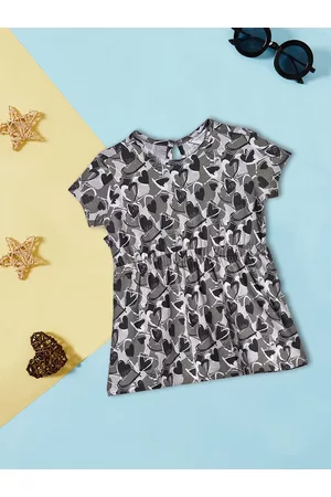 Ralph Lauren Girls Grey & Black Printed Pure Cotton A-Line Dress