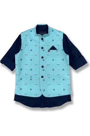 CHARCHIT Boys Turquoise Blue Printed Jacket