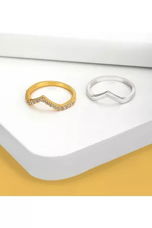 Carlton London Women Set of 2 Gold-Plated Handcrafted Finger Rings