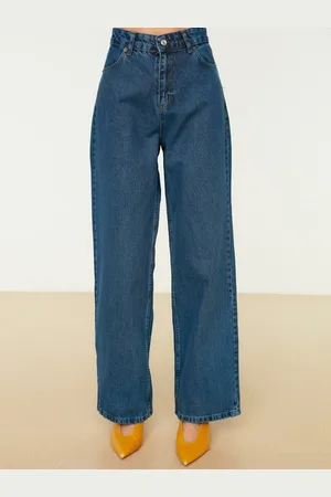 Trendyol Women Blue Pure Cotton Wide Leg High-Rise Jeans