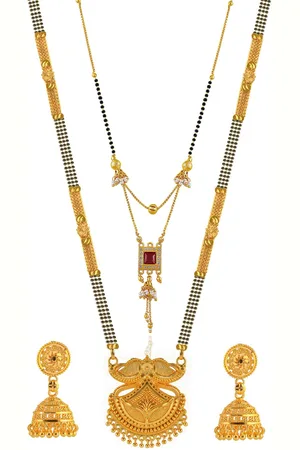 Brandsoon Set Of 2 Gold-Plated Beaded Mangalsutra With Earrings