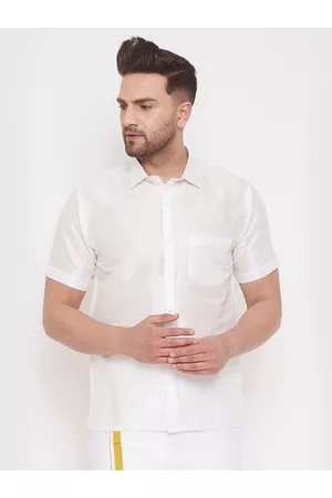 Vastramay Men White Regular Fit Solid Party Shirt