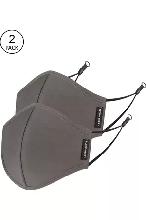 FLYING BERRY Pack Of 2 Grey Solid 3-Ply ISO Certified Anti-Dust Cotton Face Masks