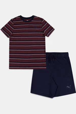 PUMA Boys Blue & Maroon Striped T-shirt with Shorts