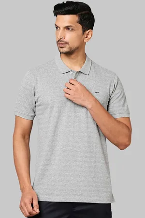 Park Avenue Men Grey Henley Neck Pockets Slim Fit T-shirt