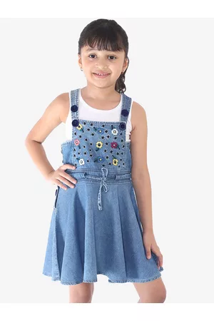 naughty ninos Girls Blue Embroidered Pinafore Dress