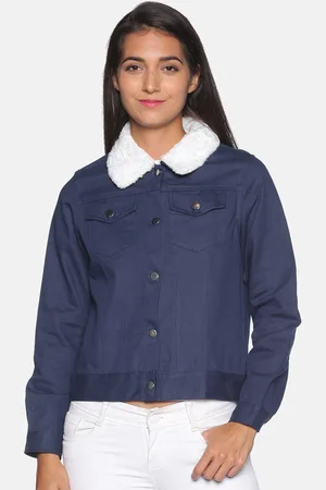 Campus Women Navy Blue & White Windcheater Denim Jacket