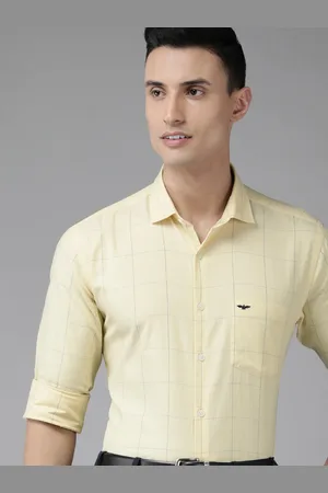 Park Avenue Men Yellow Slim Fit Checked Pure Cotton Formal Shirt