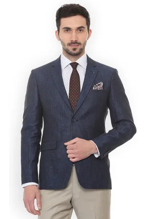 Louis Philippe Men Blue Self-Design Slim-Fit Single-Breasted Blazer