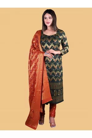 Divine International Trading Co Women Green & Red Pure Cotton Unstitched Dress Material
